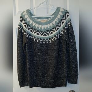 LOFT Outlet Women’s Ski‑Inspired Pattern Sweater Size M Charcoal Metallic Knit